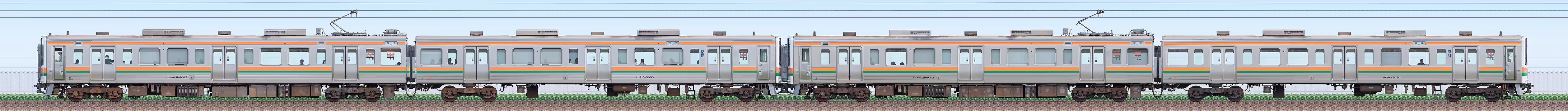 JR東海静岡車両区211系6000番台GG5編成+GG2編成(山側)の編成サイドビュー