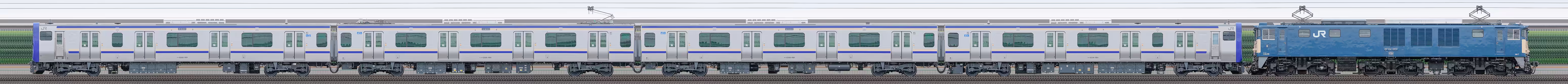 JR東日本 横須賀線・総武快速線 E235系1000番台J-01編成配給輸送（山側）の編成サイドビュー