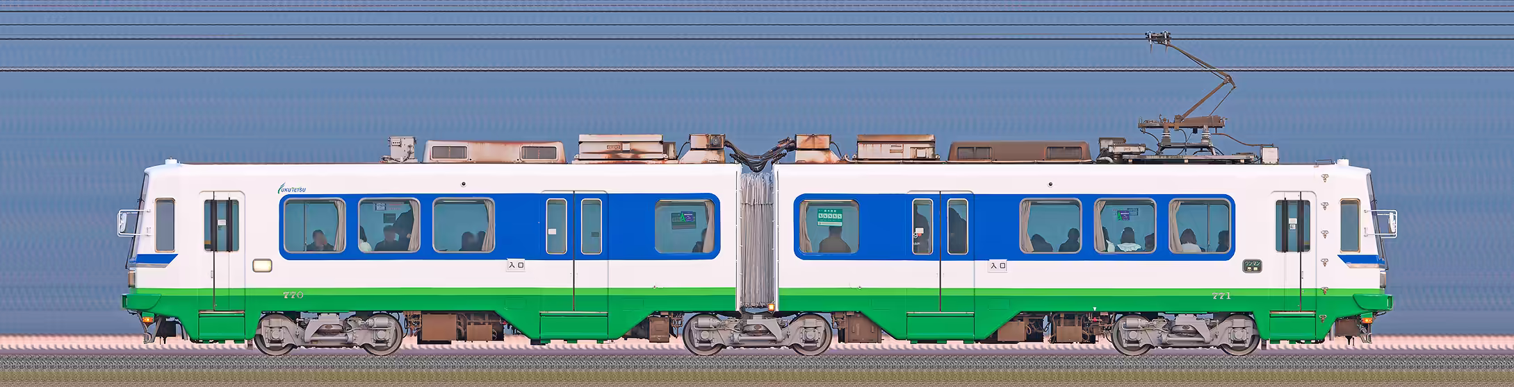 福井鉄道770形770-771(海側)の編成サイドビュー