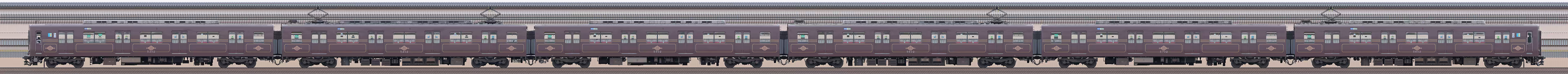 近鉄5800系「L/Cカー」DH02・5802編成（デボ1形塗装色・山側）の編成サイドビュー