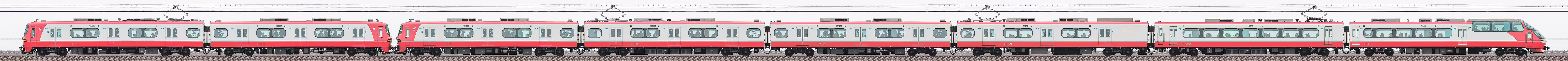 名鉄1800系1808編成＋1200系「パノラマsuper」1015編成（海側）の編成サイドビュー
