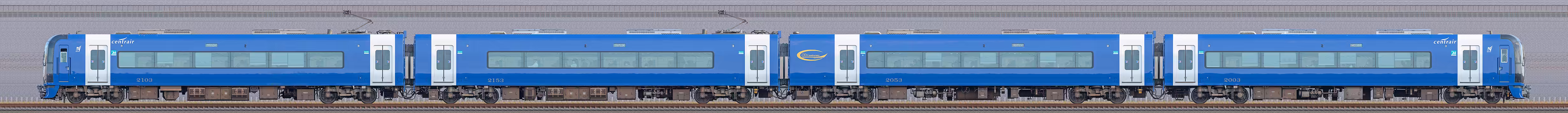 名鉄2000系「ブルーミュースカイ」2003編成（海側）の編成サイドビュー