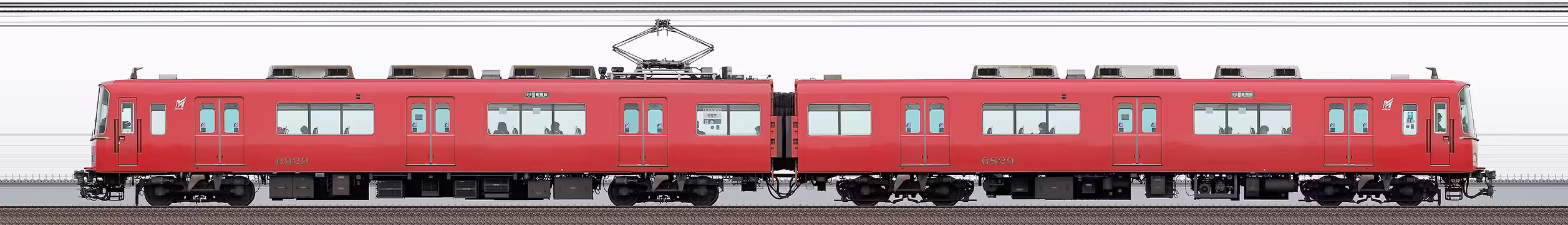 名鉄6800系（4次車）6829編成（海側）の編成サイドビュー
