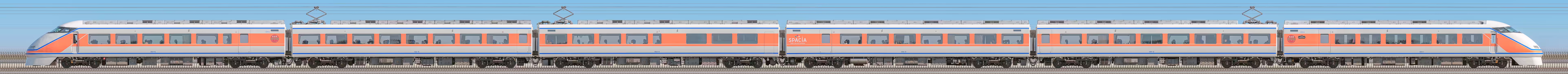 東武100系「スペーシア」104編成（サニーコーラルオレンジ・山側）の編成サイドビュー