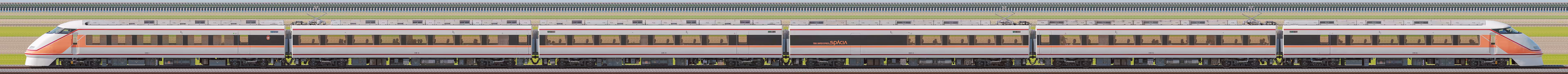 東武100系「スペーシア」108編成（リバイバルカラー・海側）の編成サイドビュー