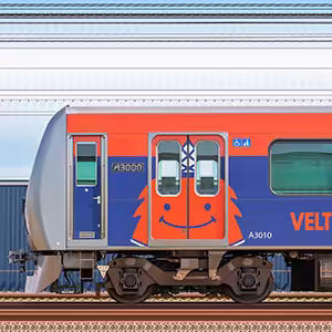 静岡鉄道A3000形A3010編成「トヨタユナイテッド静岡✕ベルテックス静岡✕清水エスパルス 」ラッピング(海側)