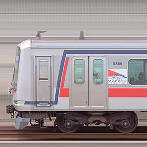 東急5080系5186編成「相鉄線・東急線つながる」ロゴマークラッピング（海側）