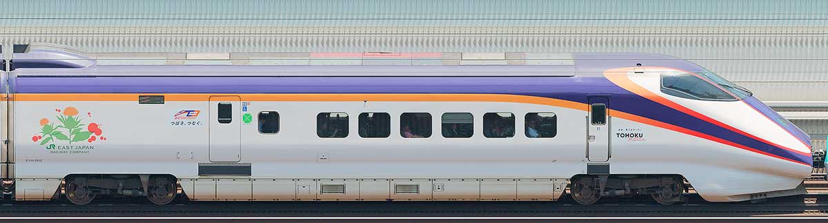 JR東日本E3系2000番台E311-2012(「つばさ、つなぐ。」プロジェクトロゴラッピング)山側の側面写真