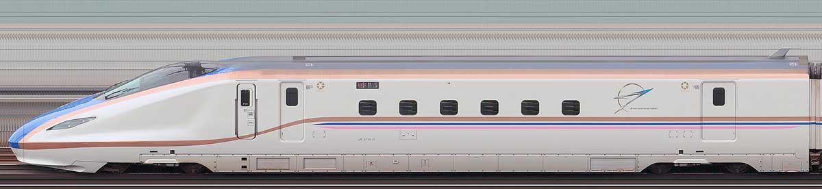 JR東日本E7系E714-21（朱鷺色）山側の側面写真