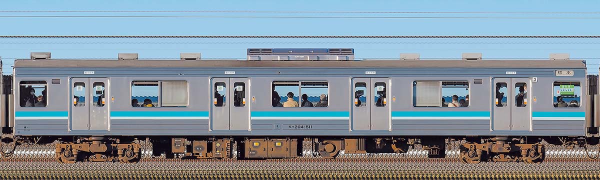 JR東日本205系500番台モハ204-511東側の側面写真