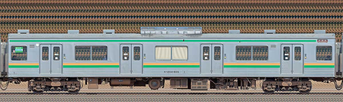 JR東日本205系600番台モハ204-605海側の側面写真