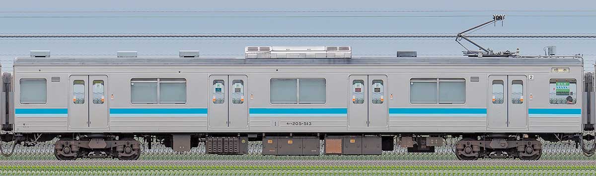 JR東日本205系500番台モハ205-513東側の側面写真