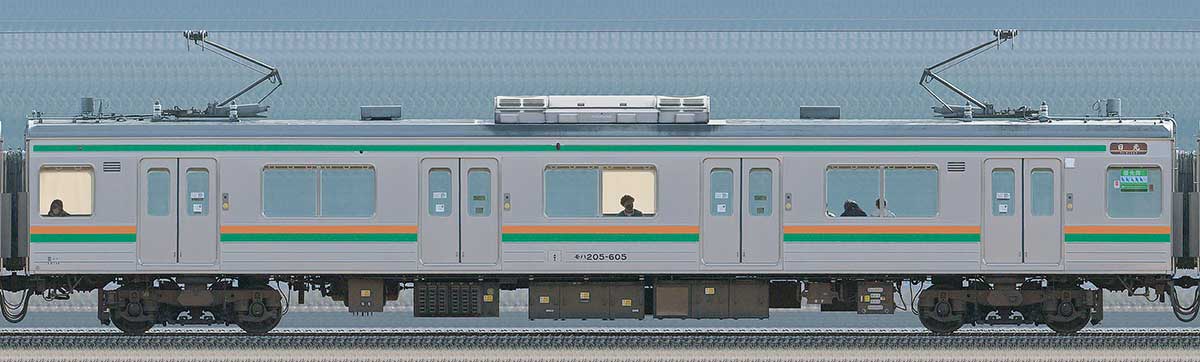 JR東日本205系600番台モハ205-605山側の側面写真