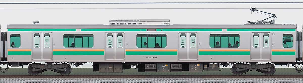 JR東日本E231系モハE231-1107山側の側面写真