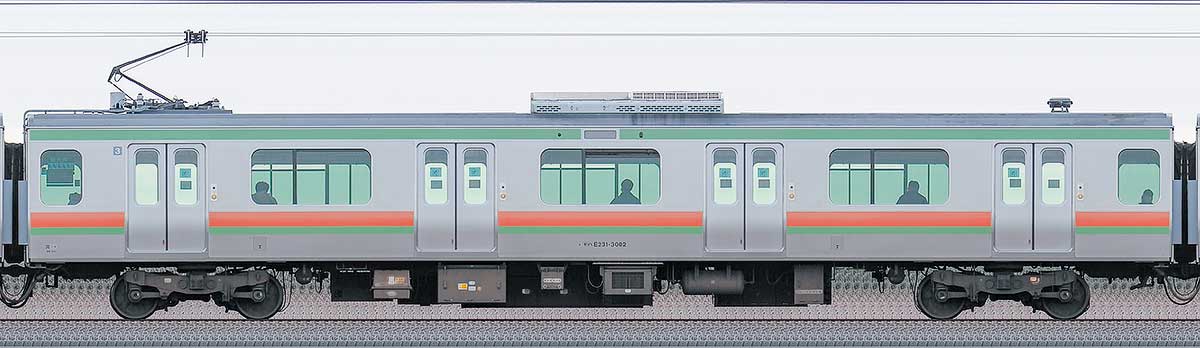 JR東日本E2313000番台モハE231-3002海側の側面写真