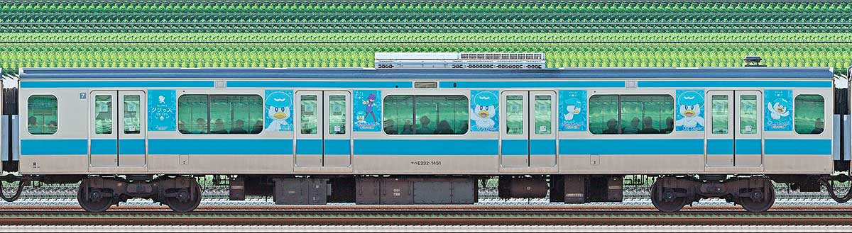 JR東日本E233系モハE232-1451ポケモンラッピング（クワッス）海側の側面写真