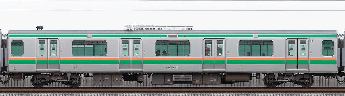 JR東日本E233系3000番台モハE232-3001山側の側面写真