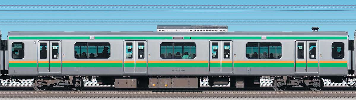 JR東日本E233系3000番台モハE232-3001海側の側面写真