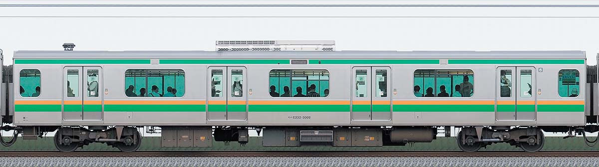 JR東日本E233系3000番台モハE232-3002山側の側面写真