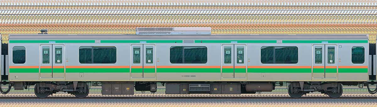 JR東日本E233系3000番台モハE232-3005山側の側面写真