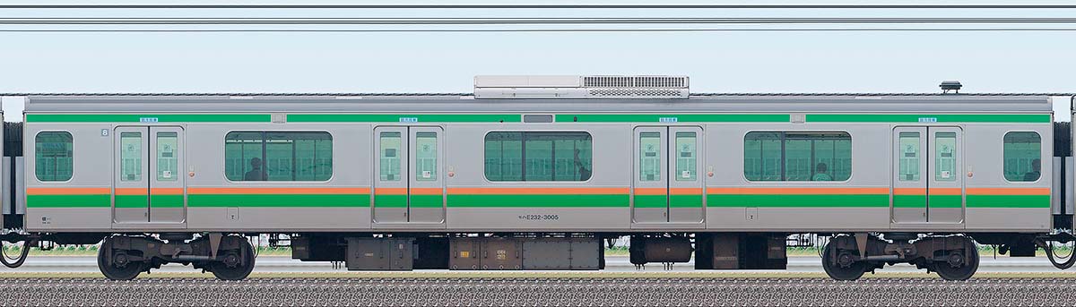 JR東日本E233系3000番台モハE232-3005海側の側面写真
