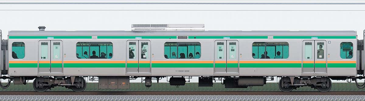 JR東日本E233系3000番台モハE232-3202山側の側面写真