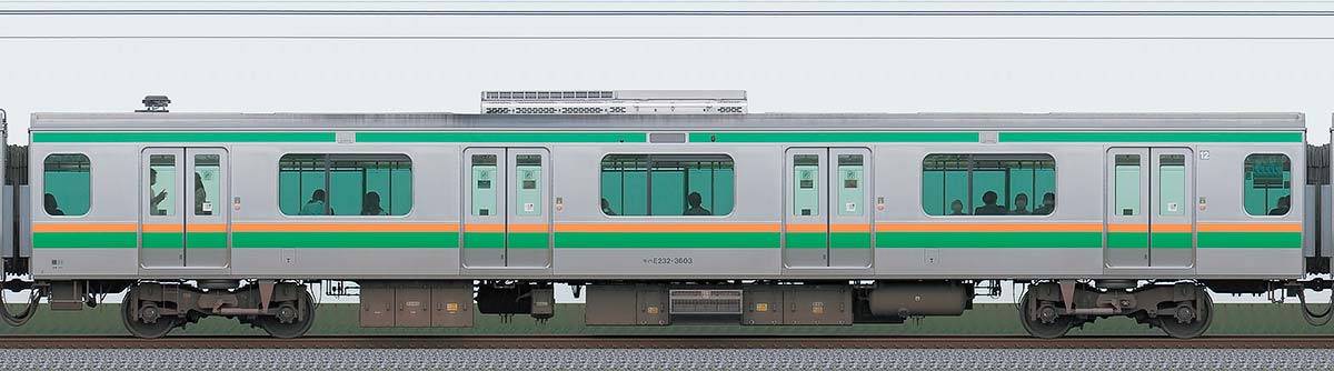 JR東日本E233系3000番台モハE232-3603山側の側面写真