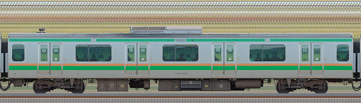 JR東日本E233系3000番台モハE232-3614山側の側面写真