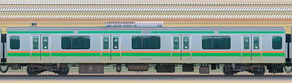JR東日本E233系3000番台モハE232-3805山側の側面写真