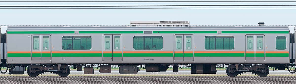 JR東日本E233系3000番台モハE232-3805海側の側面写真