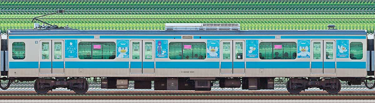 JR東日本E233系モハE233-1251ポケモンラッピング（クワッス）海側の側面写真