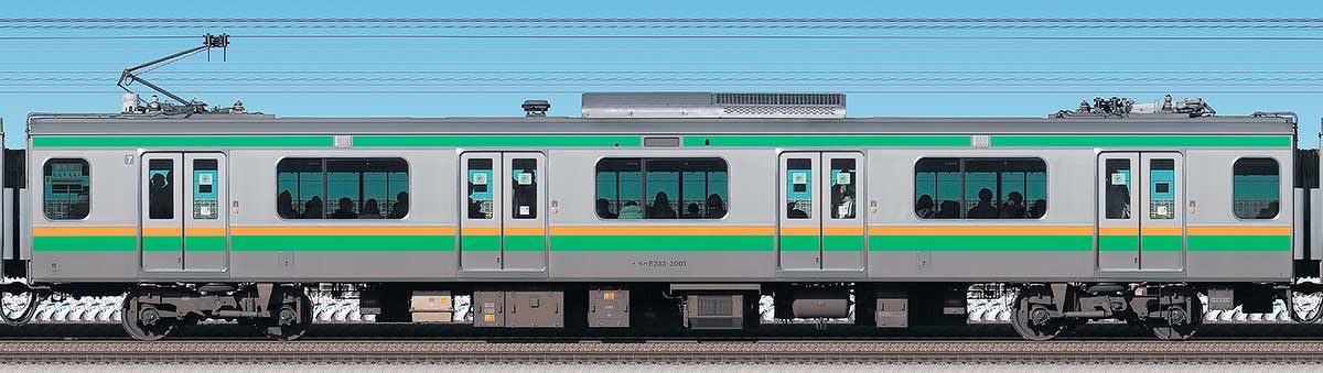 JR東日本E233系3000番台モハE233-3001海側の側面写真