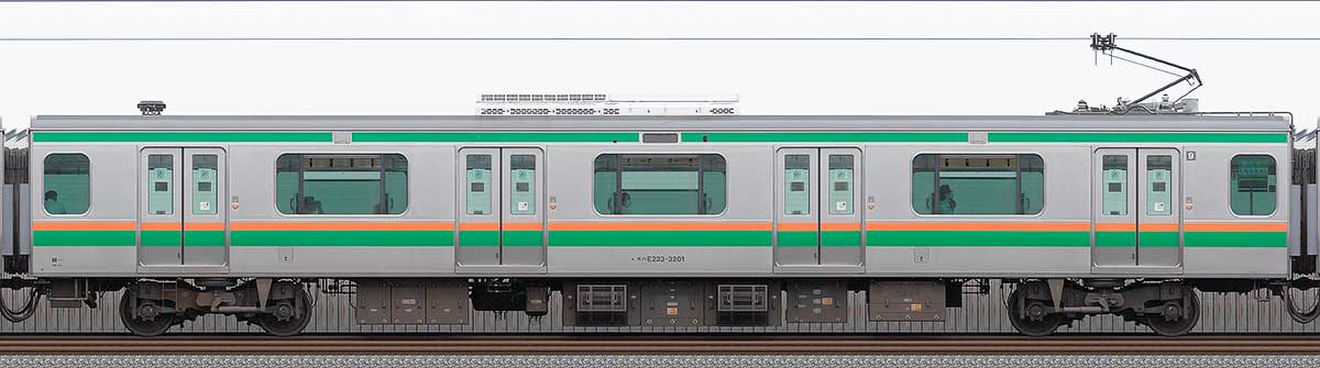 JR東日本E233系3000番台モハE233-3201山側の側面写真