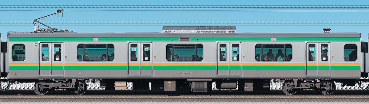 JR東日本E233系3000番台モハE233-3201海側の側面写真