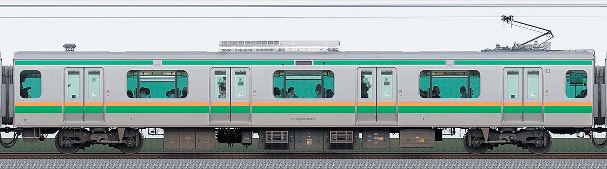 JR東日本E233系3000番台モハE233-3202山側の側面写真