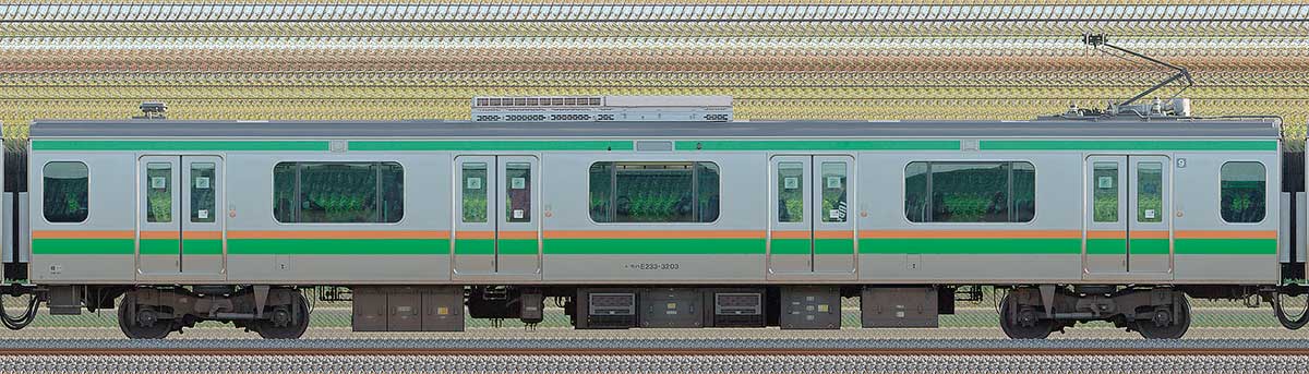 JR東日本E233系3000番台モハE233-3203山側の側面写真