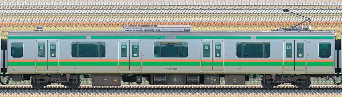 JR東日本E233系3000番台モハE233-3205山側の側面写真