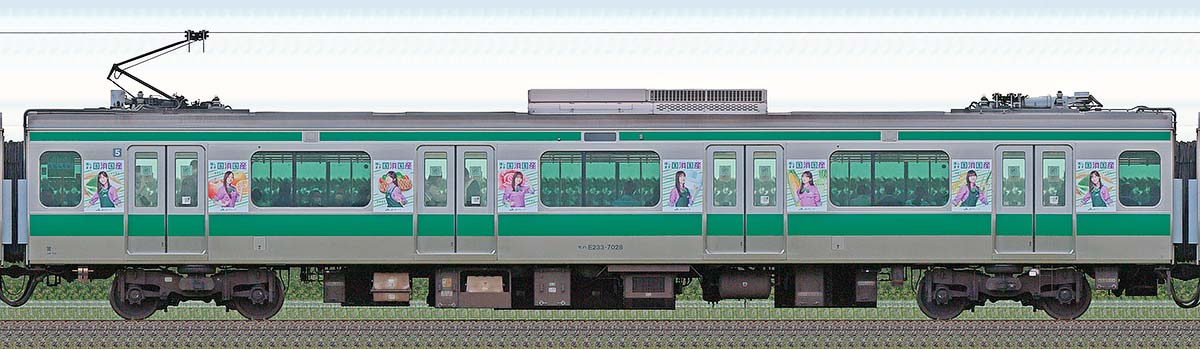 JR東日本E233系モハE233-7028「乃木坂46『国消国産』ラッピング電車」海側の側面写真