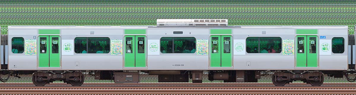 JR東日本E235系「山手線環状運転100周年記念ラッピングトレイン」モハE234-115海側（東京駅基準）の側面写真