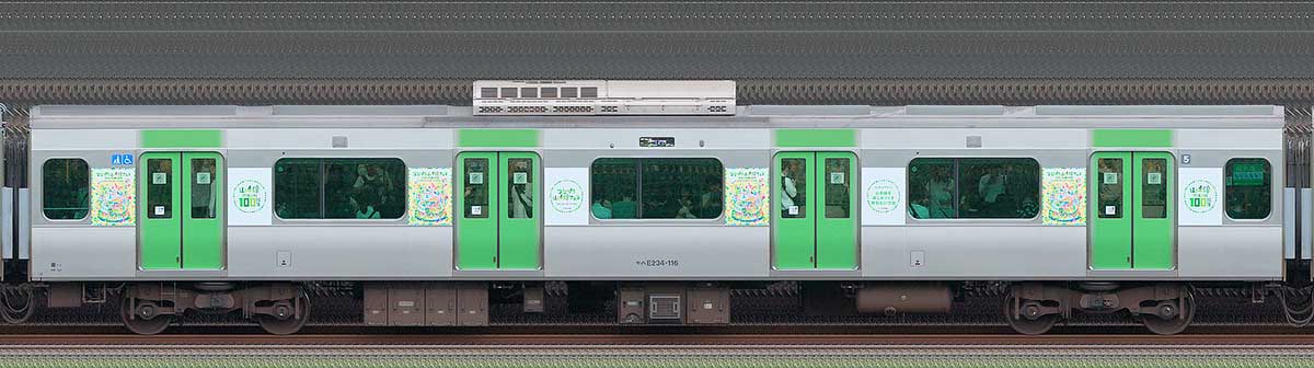 JR東日本E235系「山手線環状運転100周年記念ラッピングトレイン」モハE234-116山側(東京駅基準)の側面写真