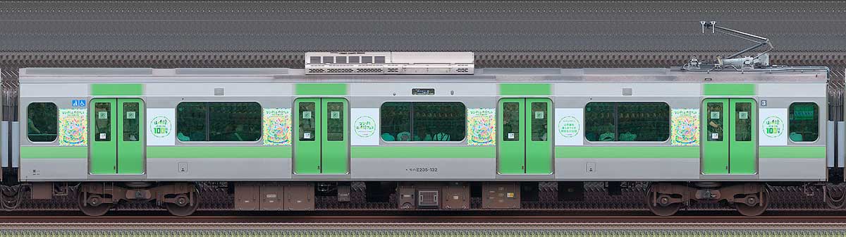 JR東日本E235系「山手線環状運転100周年記念ラッピングトレイン」モハE235-132山側(東京駅基準)の側面写真