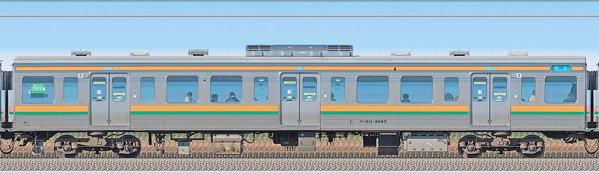 JR東日本211系サハ211-3063（線路設備モニタリング装置搭載車）海側の側面写真