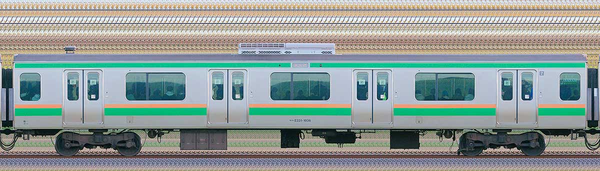 JR東日本E231系サハE231-1036山側の側面写真