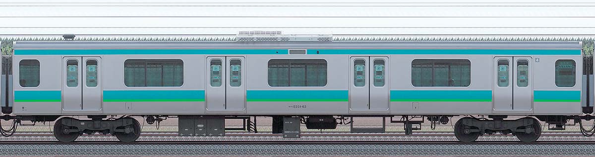 JR東日本E231系サハE231-63（線路設備モニタリング装置対応車）山側の側面写真