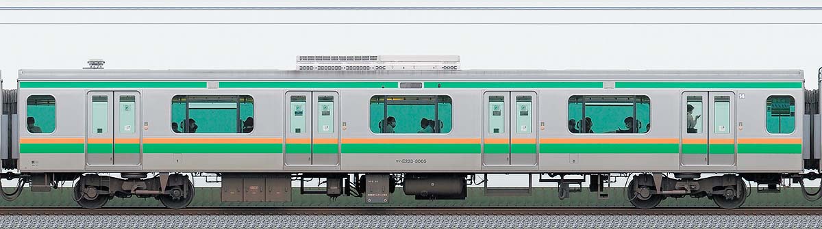 JR東日本E233系3000番台サハE233-3005（線路設備モニタリング装置対応車）  山側の側面写真