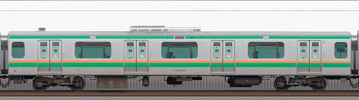 JR東日本E233系3000番台サハE233-3017山側の側面写真
