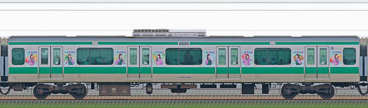 JR東日本E233系サハE233-7228「乃木坂46『国消国産』ラッピング電車」山側の側面写真