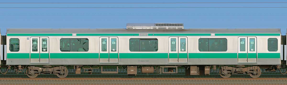 JR東日本E233系サハE233-7231（線路設備モニタリング装置対応車）海側の側面写真