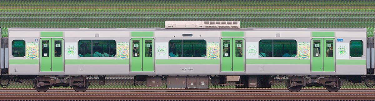 JR東日本E235系「山手線環状運転100周年記念ラッピングトレイン」サハE234-44海側(東京駅基準)の側面写真
