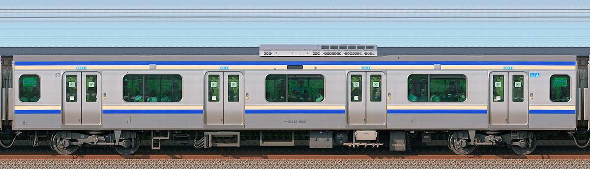 JR東日本E235系1000番台サハE235-1022（線路設備モニタリング装置対応車）海側の側面写真
